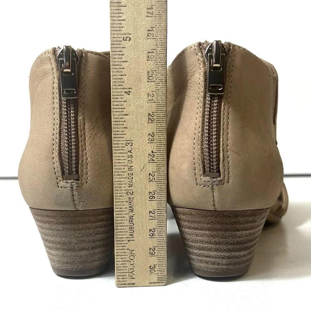 Naturalizer Womens 7.5M Wedge Wood Heel Zip Up Wrap Bootie Beige Nubuck Peep Toe